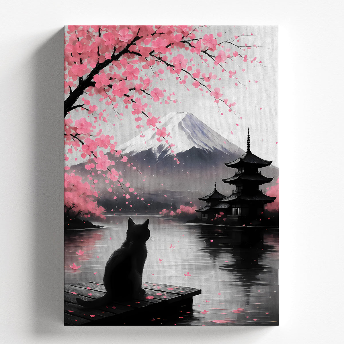 Japanese Zen Cat & Mount Fuji Artwork
