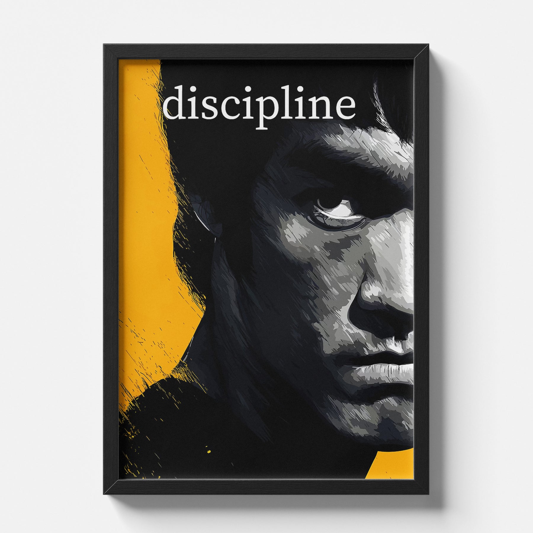 Bruce Lee Discipline Motivational Poster Minimalist Black Yellow Wall Art