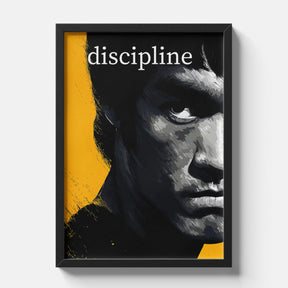 Bruce Lee Discipline Motivational Poster Minimalist Black Yellow Wall Art