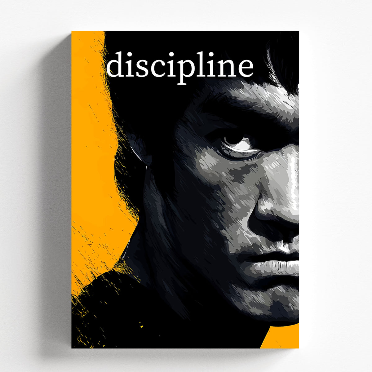 Bruce Lee Discipline Motivational Poster Minimalist Black Yellow Wall Art