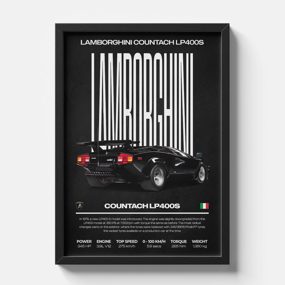 Lamborghini Countach LP400S Poster | Classic V12 Supercar Wall Art