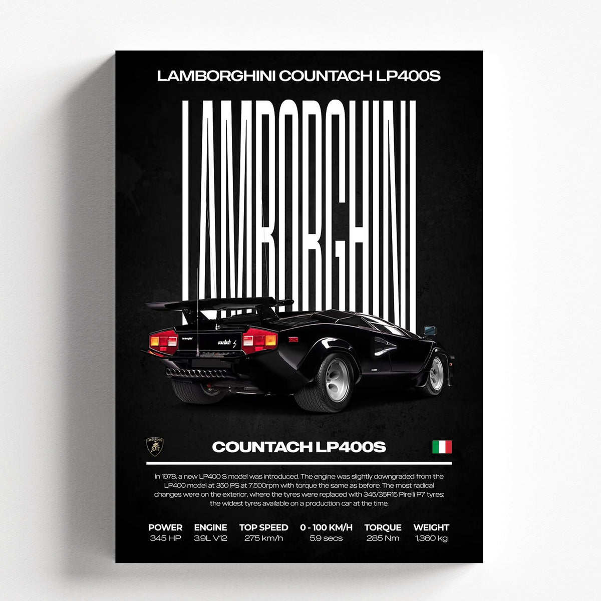 Lamborghini Countach LP400S Poster | Classic V12 Supercar Wall Art