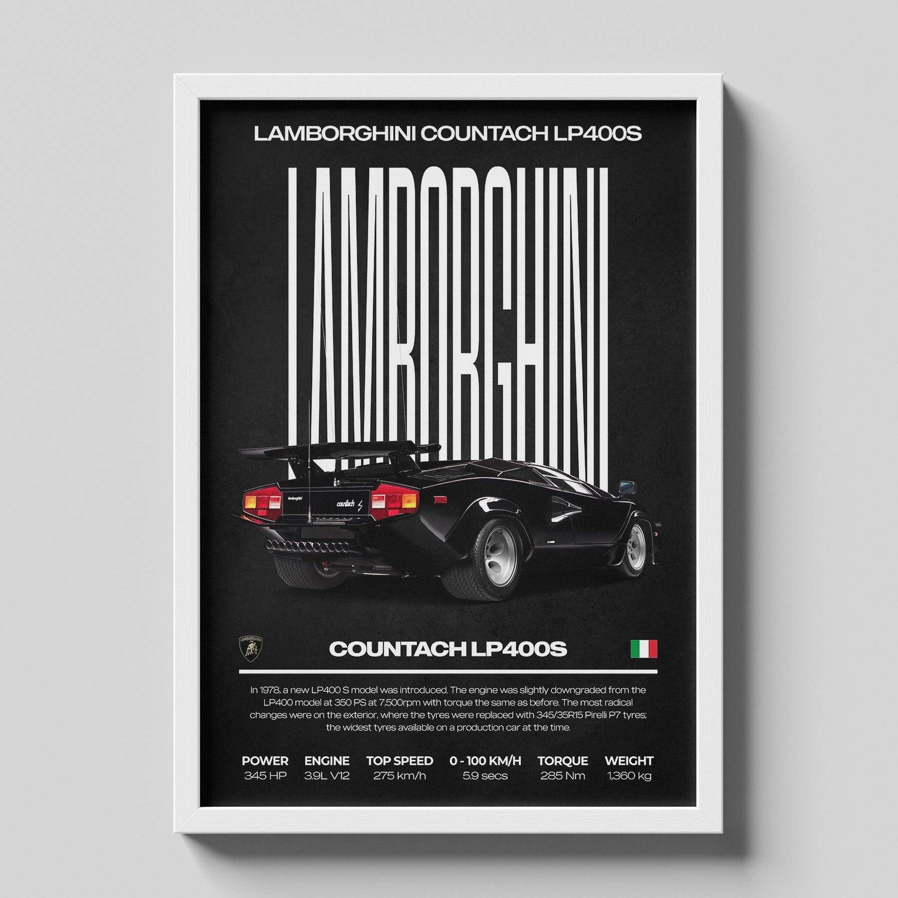 Lamborghini Countach LP400S Poster | Classic V12 Supercar Wall Art