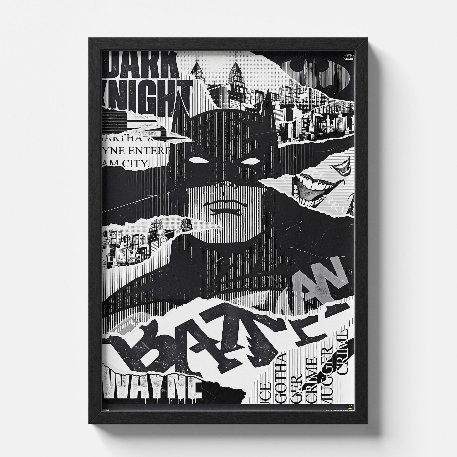 Batman Gotham City Collage Monochrome Art Poster