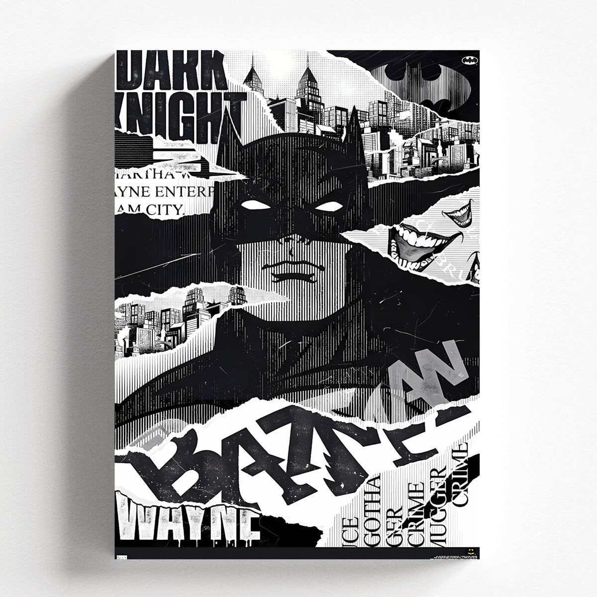 Batman Gotham City Collage Monochrome Art Poster