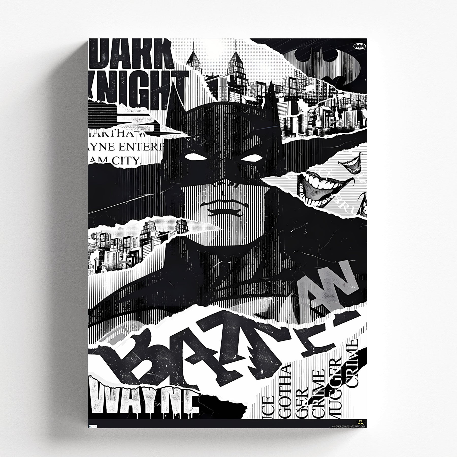 Batman Gotham City Collage Monochrome Art Poster
