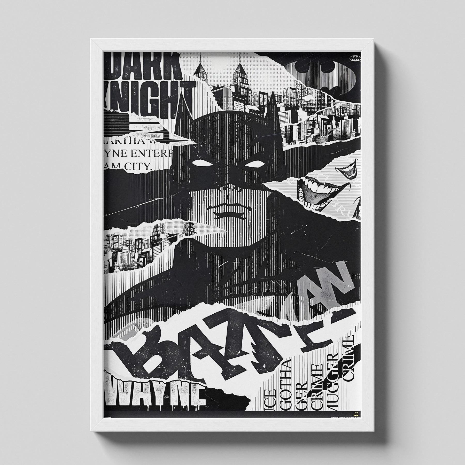 Batman Gotham City Collage Monochrome Art Poster