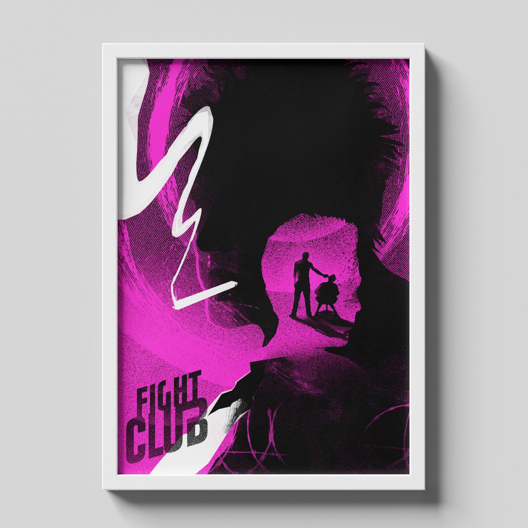 Fight Club Neon Pink Minimalist Movie Poster Wall Art