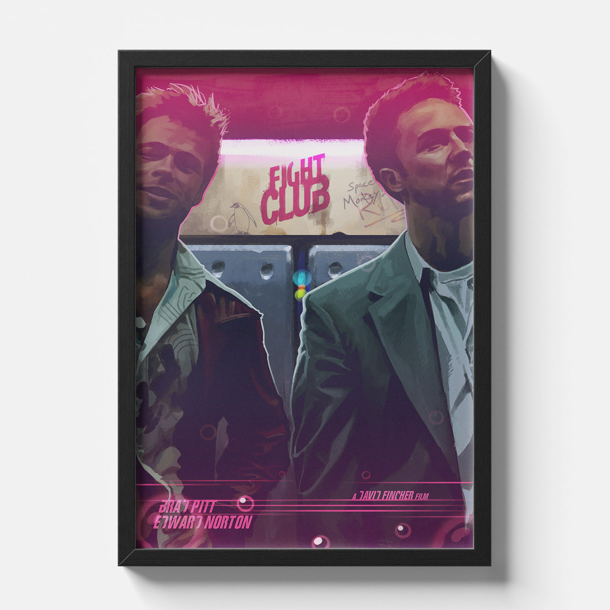 Fight Club Illustrated Duo Cinematic Movie Poster Wall Art