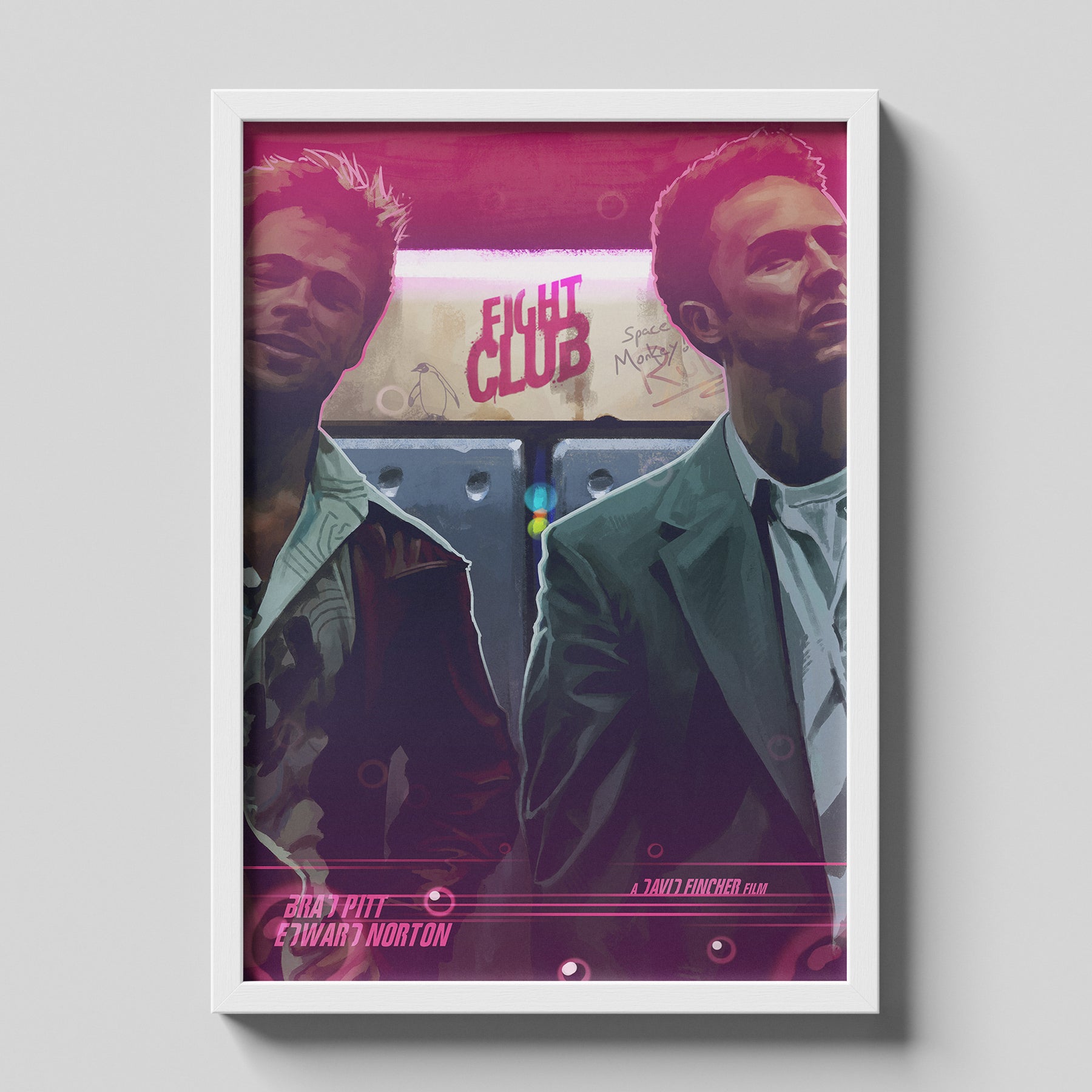 Fight Club Illustrated Duo Cinematic Movie Poster Wall Art