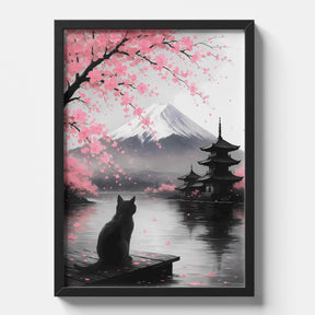 Japanese Zen Cat & Mount Fuji Artwork