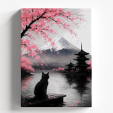 Japanese Zen Cat & Mount Fuji Artwork