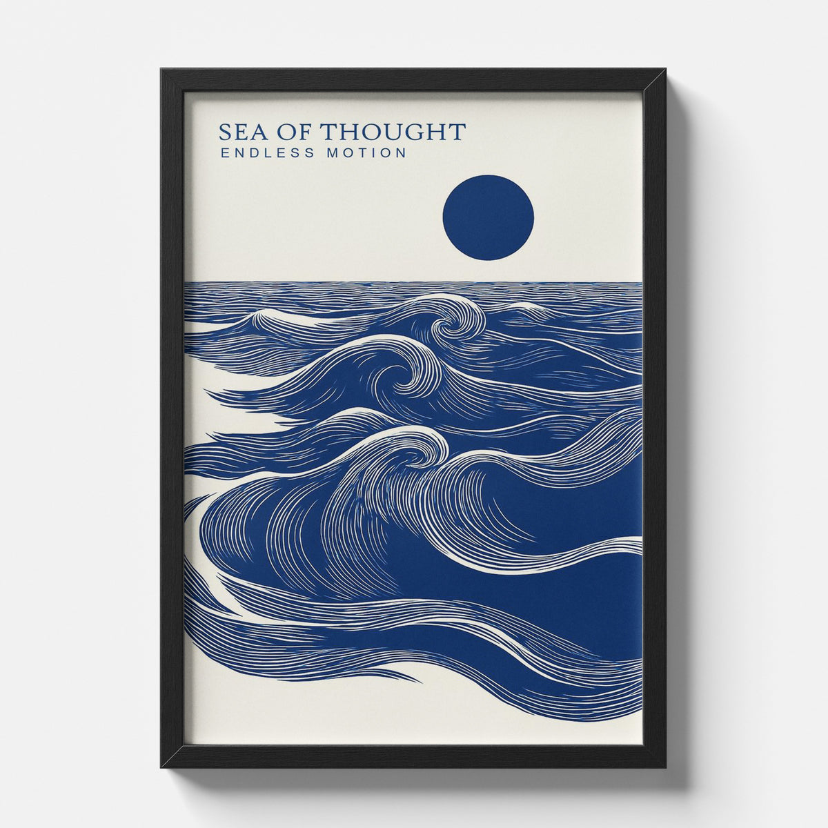 Sea of Thought - Minimalist Blue Waves Line Art Print