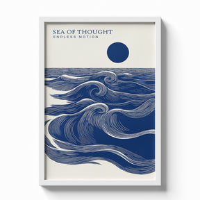 Sea of Thought - Minimalist Blue Waves Line Art Print