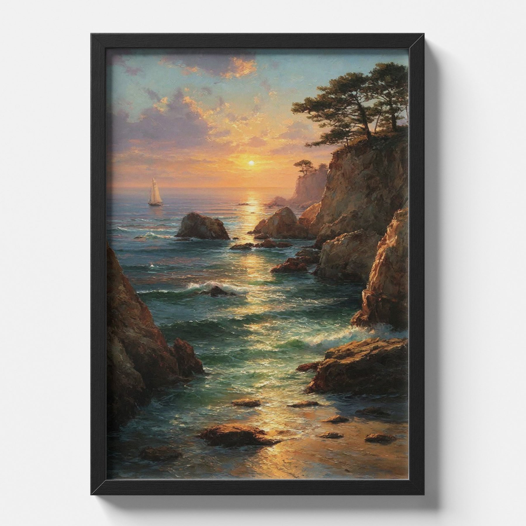 Coastal Cliff Sunset/Sailboat