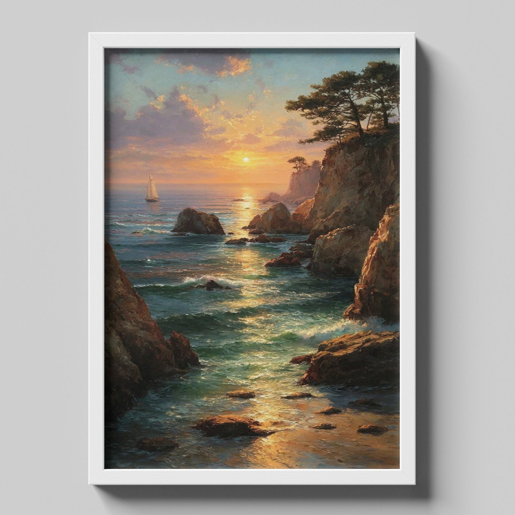 Coastal Cliff Sunset/Sailboat