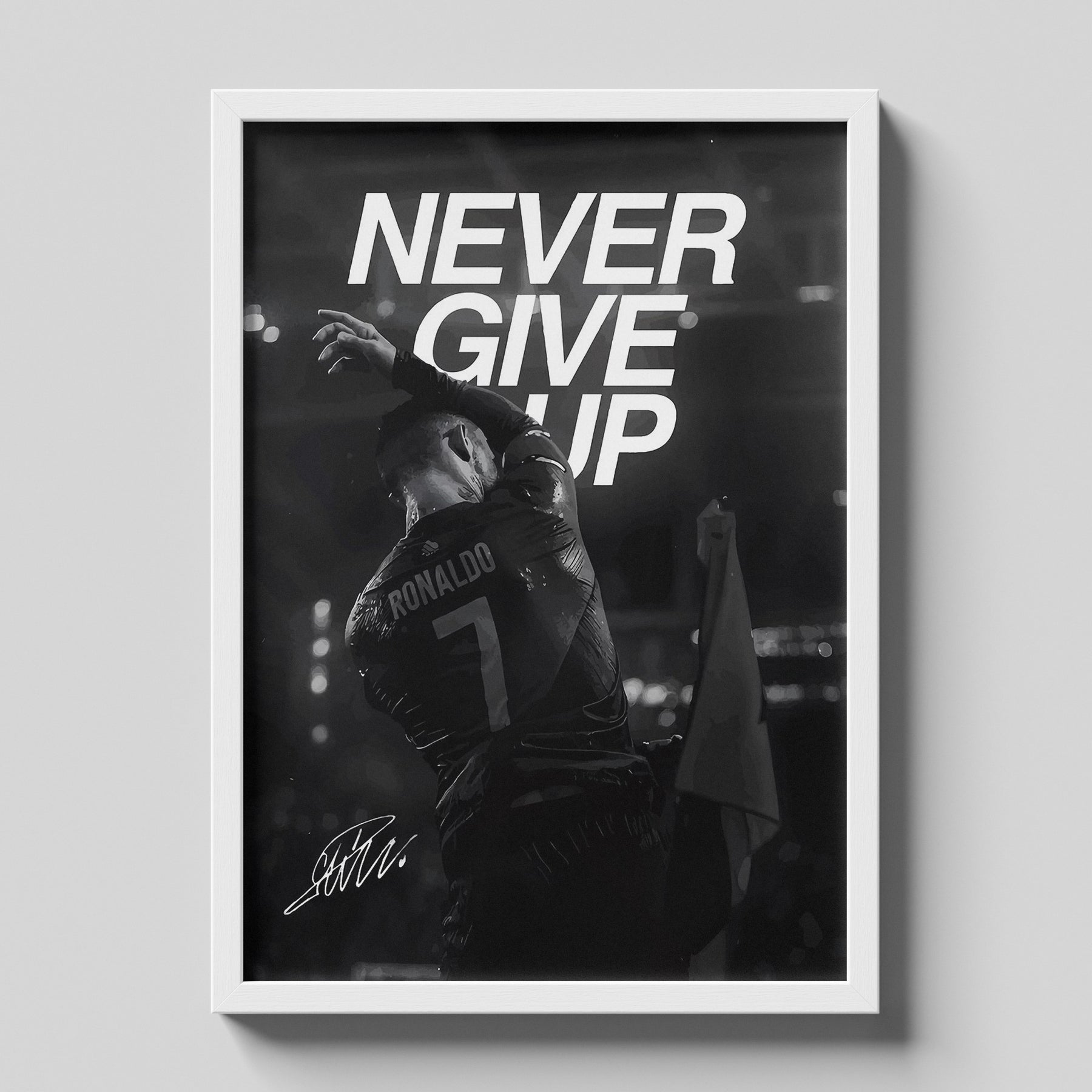 Cristiano Ronaldo Never Give Up Poster | Motivational Football Wall Art