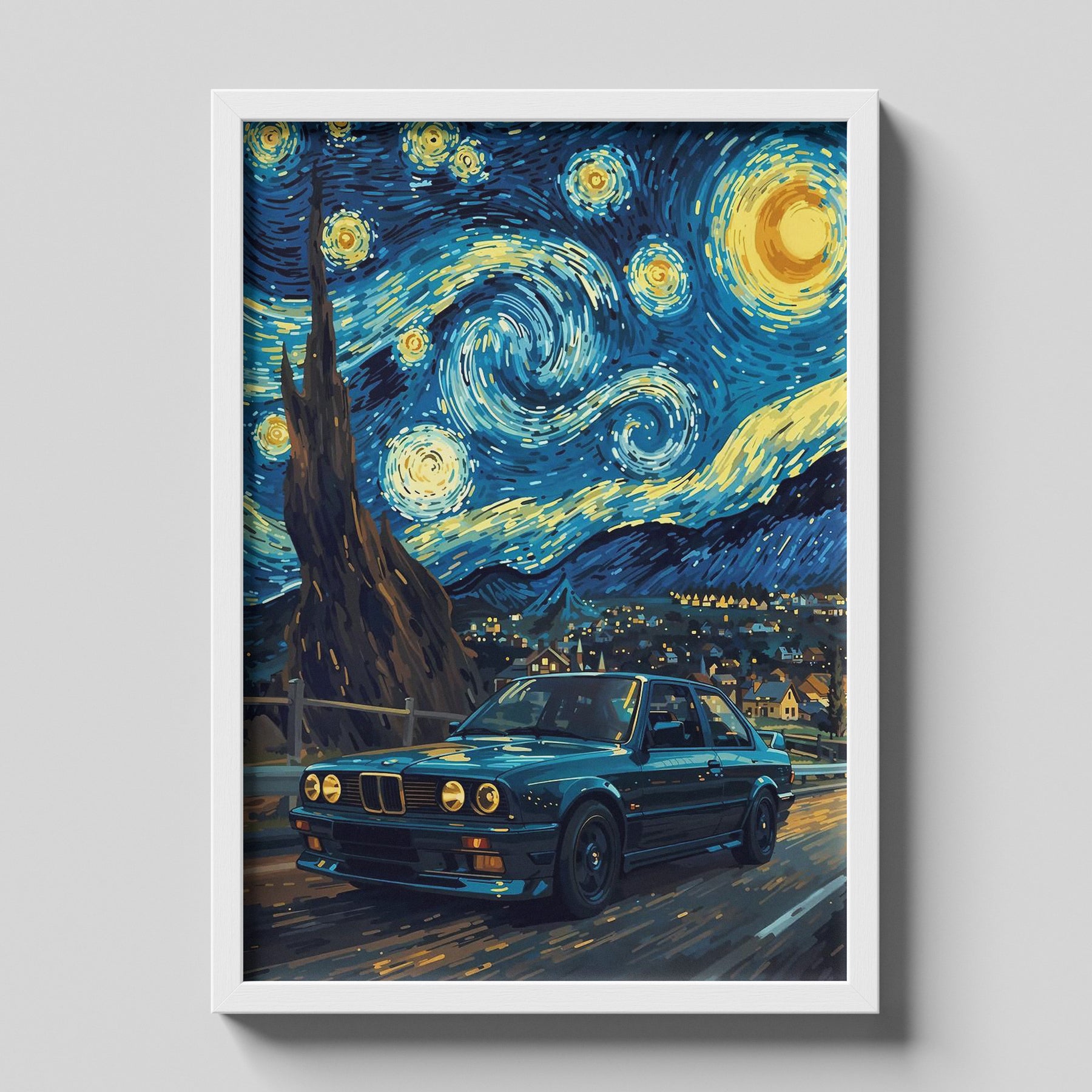 Starry Night Drive Modern Car Art Wall Print