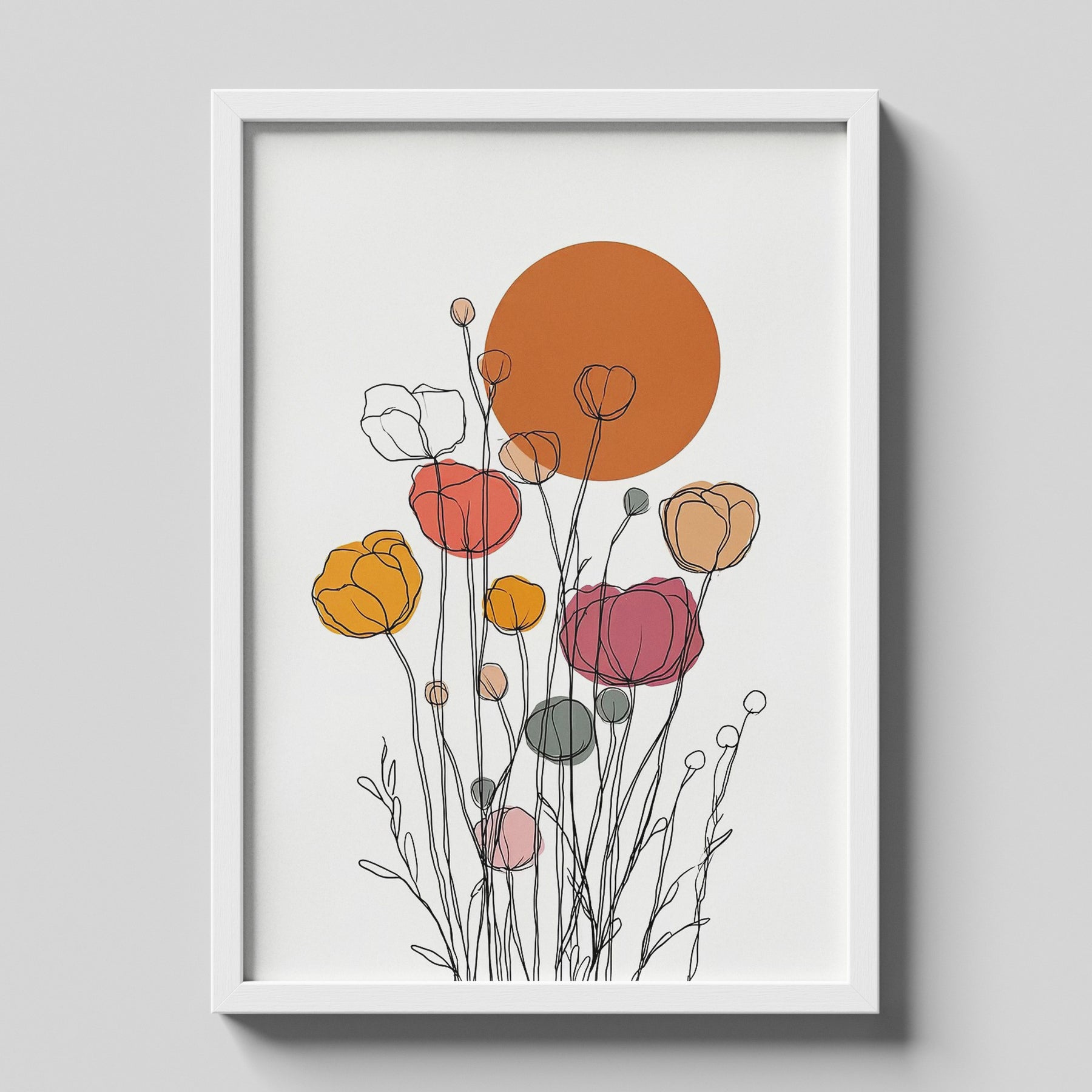 Minimal Floral Line Art Warm Tones Modern Wall Print