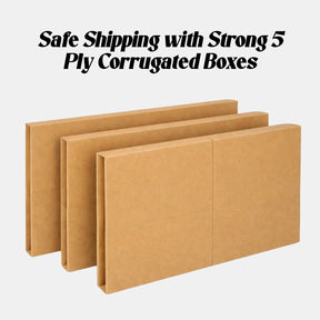 Three strong 5-ply corrugated boxes on a white background with text.