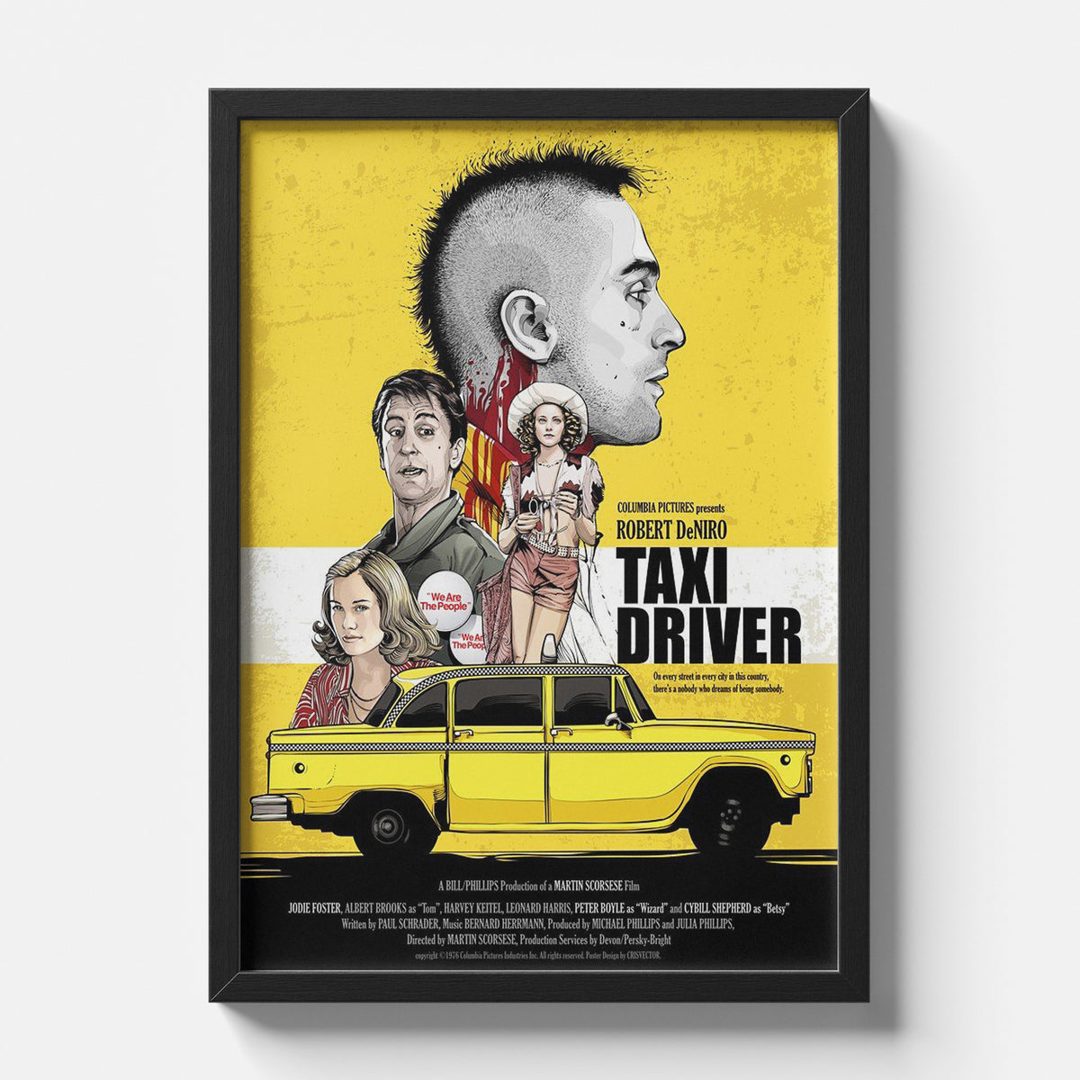 Taxi Driver Illustrated Yellow Vintage Movie Poster Print