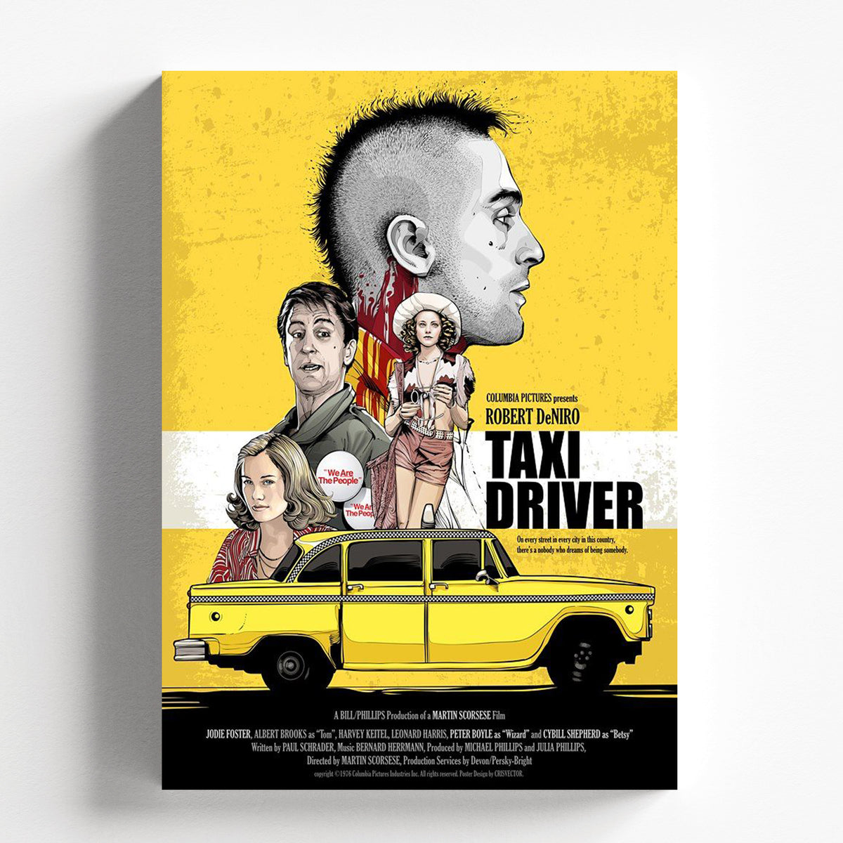 Taxi Driver Illustrated Yellow Vintage Movie Poster Print