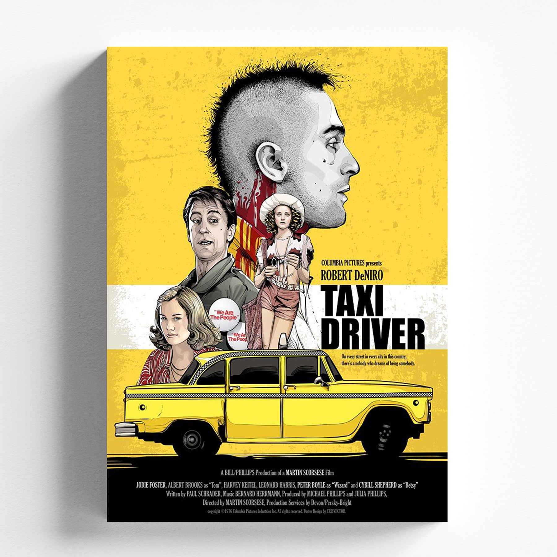 Taxi Driver Illustrated Yellow Vintage Movie Poster Print