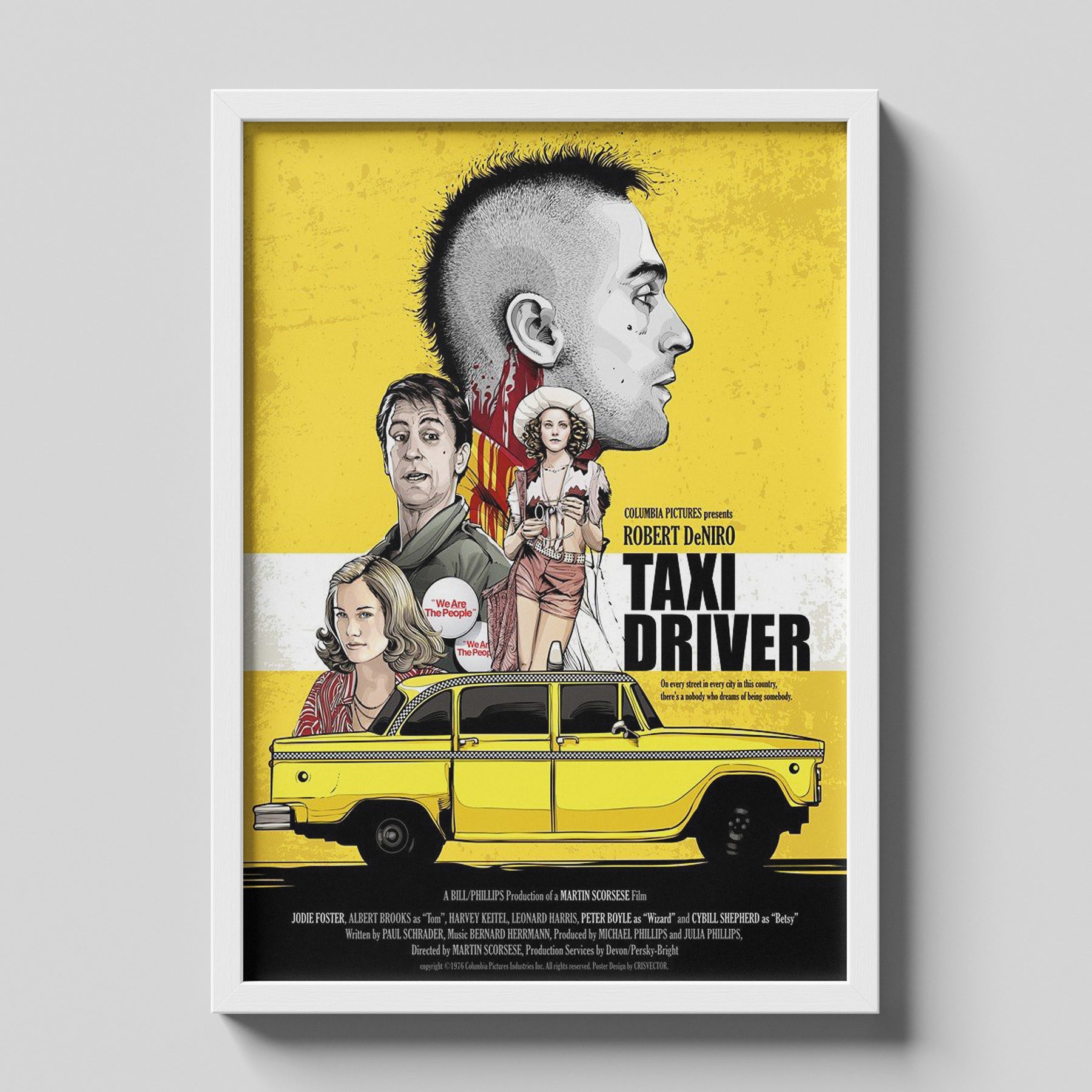 Taxi Driver Illustrated Yellow Vintage Movie Poster Print