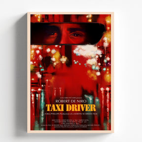Taxi Driver Neon City Reflection Vintage Movie Poster