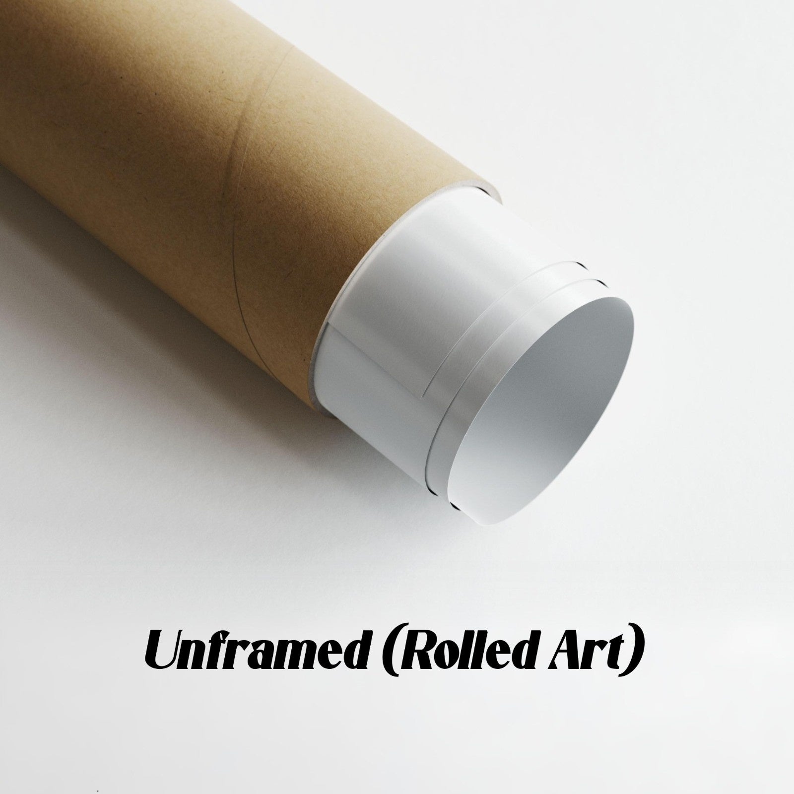 Unframed rolled art with cardboard tube on a white background