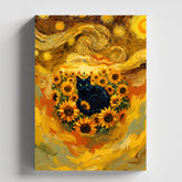 Midnight Sunflowers Beneath a Swirling Sky