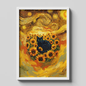 Midnight Sunflowers Beneath a Swirling Sky
